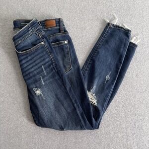 Judy Blue Jeans Womens 5/27 Destroyed Skinny Fit Dark Wash Blue Denim Whiskered